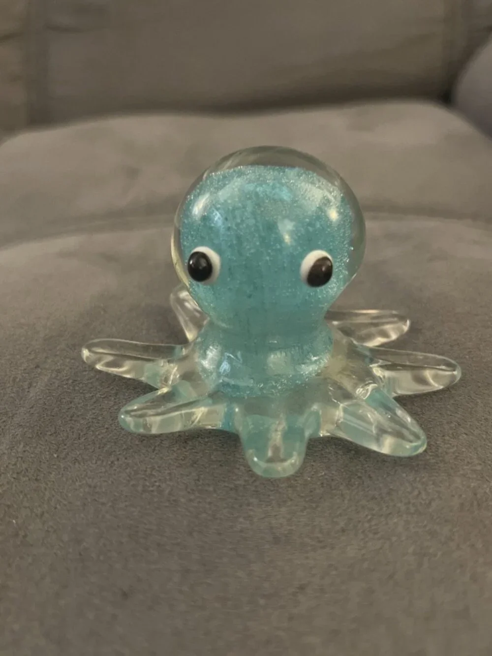 Octopus Hand Blown Art Glass Paperweight Figurine 2x3” Aqua Blue